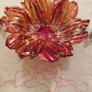 Large Hand Blown Sparkling Multi-Colored Glass Bowl Red Orange Amber Uneven Edge